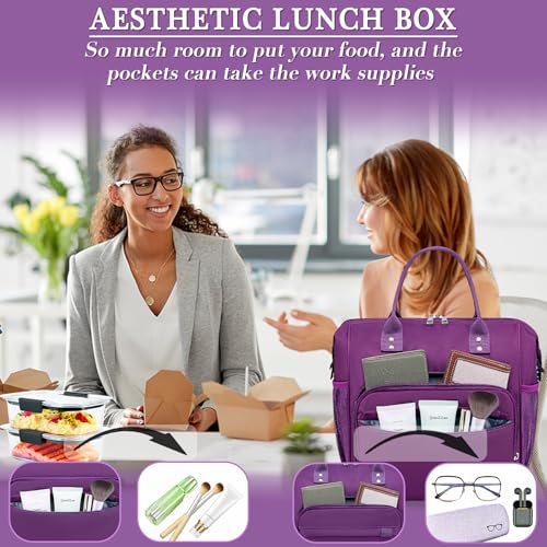 Purple Lunch Box for Women Insulated Lunch Bag Fits Bento Boxes, Snack and Foods, Ladies Lunch Tote Bag for Mother Mom Sister Friend Wife Her - color: A13: Violet, size: Large