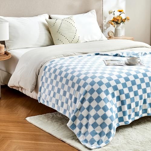 Edenleaf Checkered Blanket Flannel Throw Blankets Soft Cozy Checkered Grid Print Chessboard Gingham Pattern Throws for Bed Sofa Couch for All Seasons, 50x60 Inch, Blue - color: 01 Blue, size: Throw-50"x60"