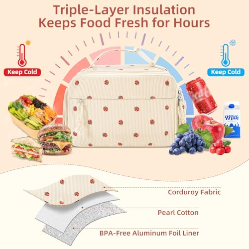 Insulated Lunch Bag for Girls & Boys, Kids & Teens – Cute Strawberry Lunch Box with Side Pockets, Buckle Handle for Backpack Hanging, Lightweight Waterproof Lunchbox for School, Teens, Women & Man - color: Strawberry-Kid