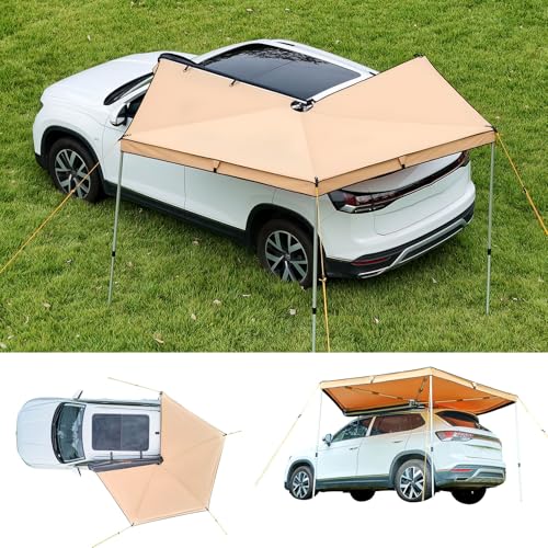 VEVOR 270 Degree Awning, 52 sq.ft Driver Side Vehicle Awning, Waterproof UV50+ Car Side Awnings with Carry Bag, All-Weather Free-Standing Overland Awnings Car Shelter for SUV Van Truck Camping - color: Khaki 270° 10.5*5.3ft Car Awning