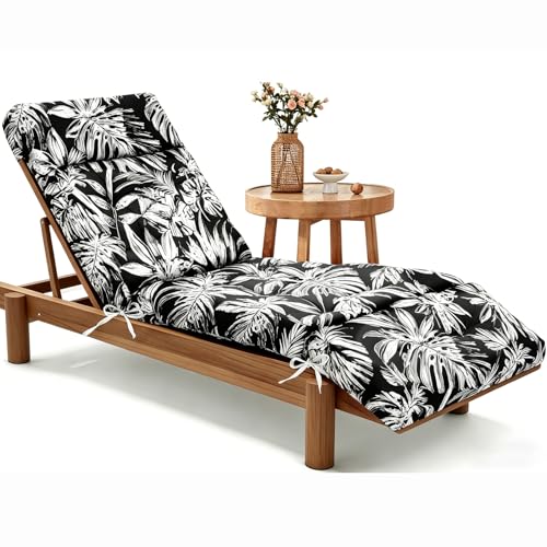 MAGIC ELEPHANT Chaise Lounge Cushion Outdoor, Memory Foam Patio Lounge Chair Cushion with Ties for Indoor Outdoor Furniture, Water-Repellent Replacement Long Chair Cushion (Black Monstera) - color: Black Monstera