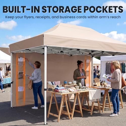 Quictent 10x15FT Heavy Duty Pop Up Canopy Tent, Commercial Easy up Portable Waterproof Shelter with Roller Bag for Outdoor Wedding Party Events Markets Gazebos - color: Tan, size: 10X15