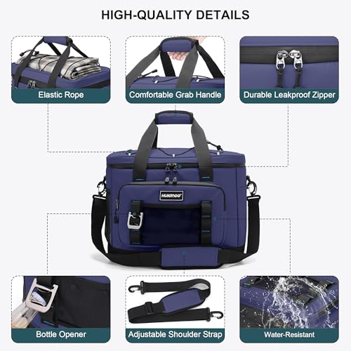 Hulongo Insulated Foldable Collapsible Cooler Bag Soft Sided Cooler for Picnic, Camping, Grocery Shopping, Beach, 30L - color: dark blue
