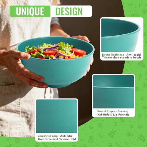 60 OZ Large Salad Bowls, Wheat Straw Camping Bowl Set of 6, Unbreakable Plastic Serving Bowls, Microwave & Dishwasher Safe Large Dinner Bowl for Kitchen & Outdoor, Green - color: Green, size: 60 Oz