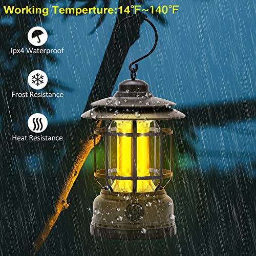 Rechargeable Portable LED Camping Lanterns, Vintage Style Tabletop Lantern, Stepless Dimming, Waterproof IP44 - Green, 2 Pack for Camping, Hanging Tent Light, and Power Outages - style: Green 2 Pack