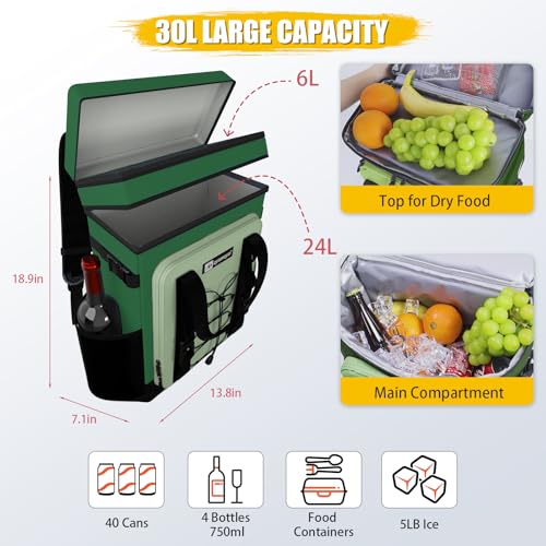 Backpack Cooler - AYAMAYA Upgrade Leakproof Cooler Backpack with Padded Top Handle, 40 Cans Large Waterproof Insulated Camping Coolers for Beach, Fishing, Picnic, Travel, BBQ - color: Green