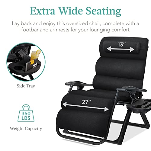Best Choice Products Oversized Zero Gravity Chair, Folding Outdoor Patio Recliner, XL Anti Gravity Lounger w/Removable Cushion, Cup Holder, Side Tray, 350lb Capacity - Onyx Black - color: Onyx Black
