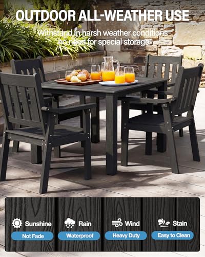 YEFU HIPS Patio Table Set: 5 Piece Outdoor Square Table and Chairs with Metal Aluminum Frame - Black Modern Plastic Patio Dining Furniture Set 4 Person for Outside Deck - color: Black, size: 5 Piece（Square）