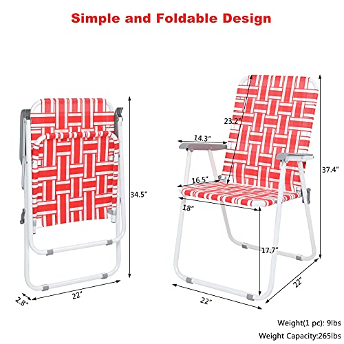 VINGLI Patio Lawn Webbed Folding Chairs Set of 2, Outdoor Beach Chair Portable Dining Chair for Yard, Garden (Red, Classic) - color: Red, size: Regular Size