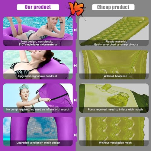 SEGOAL Pool Floats Inflatable Floating Lounger Chair Water Hammock Raft Swimming Ring Pool Float, Lightweight Single Layer Nylon Fabric No Pump Required - color: Purple