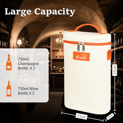 Tirrinia 2 Bottle Wine Gift Tote Carrier - Leakproof & Insulated Padded Versatile Wine Cooler Bag for Travel, BYOB Restaurant, Wine Tasting, Party, Dinner, Gift for Wine Lovers, White Orange - color: White Orange, size: 2 Bottle-without front pocket