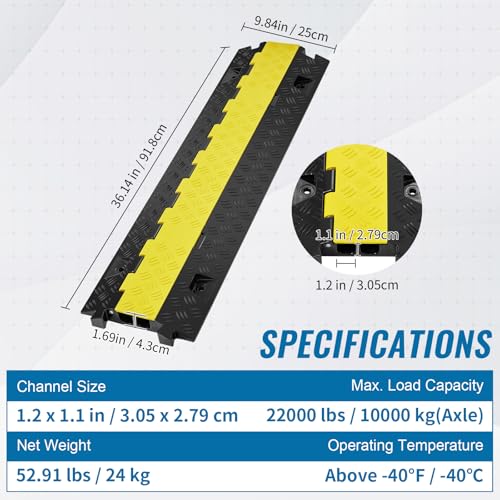 Happybuy 5 PCs Cable Protector Ramp, 2 Channel, 22000 lbs/axle Capacity Heavy Duty TPU Wire Cover Ramp Hose Protector Ramp for Driveway, with TPR Flip-Open Top Cover for Indoor & Outdoor Use
