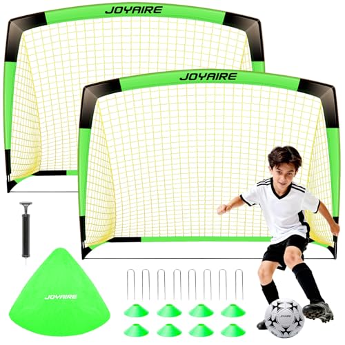 Pro-Grade Kids Backyard Soccer Goal, Tear-Resistant 5-Layer Polyester Soccer Net & 10mm Poles for Maximum Durability, 4x3ft/6x4ft/7x5ft, Pop Up Portable Soccer Training Equipment Set with Size 4 Ball - size: 4 ft x 3ft, style: Green Black