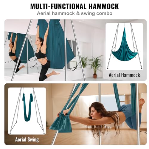 VEVOR Yoga Stand Frame, Max 441-551 lbs Load Swing Stand, Triangular Structure Aerial Rig, Aerial Silk Stands with Yoga Hammock, Standard & Height-Adjustable Version - color: Green, style: Standard Version