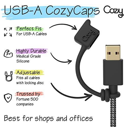 [10-Pack] Cozy USB Caps/Covers/Tether for USB A Cables with Dust Protection, Protects During Travel, Portable, Designed by Cozy (USB A Black) - color: USB-A (2) - Black - 10 Pack