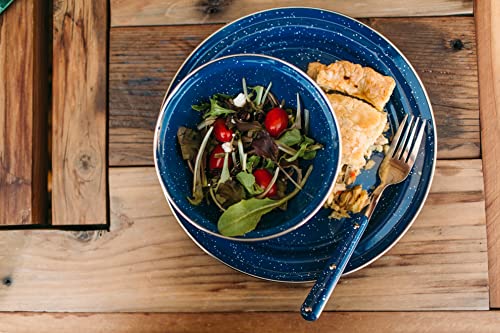 GSI Outdoors Camp Dinnerware Set I 4-Person Set Includes Pioneer Enamel Percolator, Frypan, Kettle, Bowls, Plates & Coffee Mugs - color: Blue