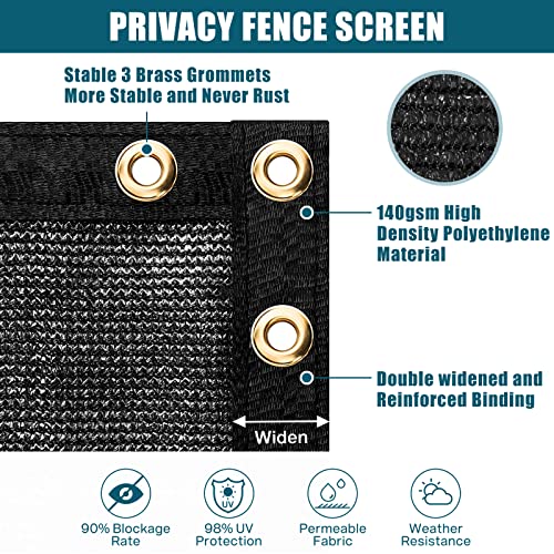UIRWAY Privacy Screen Fence 6ft x 50ft Black, Heavy Duty 170GSM 90% Blockage Chain Link Fence Privacy Screen, UV Resistant Outdoor Windscreen Shade Net for Backyard Garden Patio Yard with Cable Ties - color: Black, size: 6' x 50'