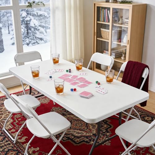 5ft Folding Table 2 Pack, Heavy Duty Plastic Card Table with Foldable Steel Legs, Metal Frame Support up to 500 lb, Portable for Indoor, Outdoor, Picnic, Camping, Dining, Party, White - color: White, size: 5FT-2pack