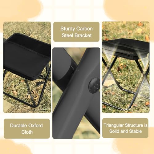 Collapsible Stool Folding Stool for Adults, Foldable Backpack Stool Portable Chair Heavy Duty Compact Travel Camping Stool with Storage Pocket, Portable Folding Seat for Fishing Hiking (Black, L) - color: Black, size: Large