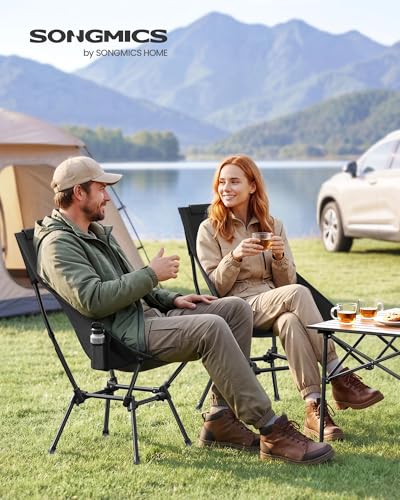 SONGMICS Camping Chair, Lightweight Folding Beach Chair, Adjustable Height, Steel Frame, Portable for Outdoor Travel - color: Black, style: Highback（22.8"D x 22"W x 38.1"H)