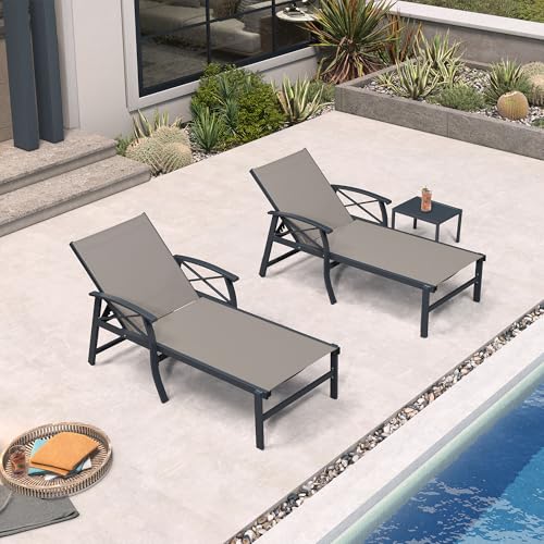 PURPLE LEAF Oversized Chaise Lounge Chair Outdoor Set of 2 Extra Wide Pool Lounge Chairs 5 Adjustable Position with Armrests and Side Table Aluminum Patio Lounge Chair for Outside Beach Pool, Taupe - color: Taupe, size: Oversized