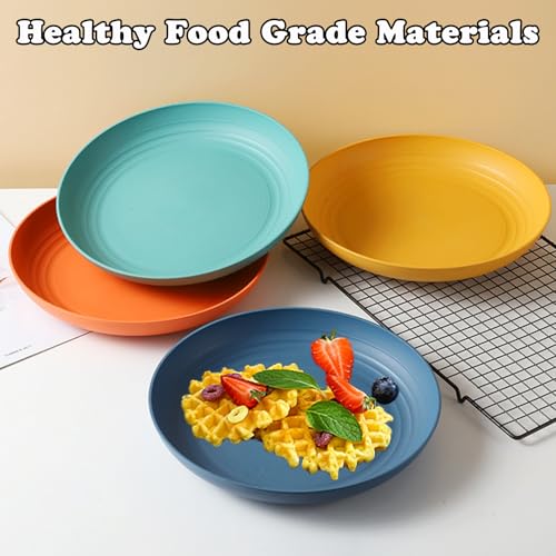 4 Pcs Wheat Straw Dinner Plates, 7.8 Inch Unbreakable Reusable Plastic Plates, Microwave & Dishwasher Safe, Lightweight Salad Dishes for Kitchen Camping, BPA Free (4 Colors) - color: 4 Colors