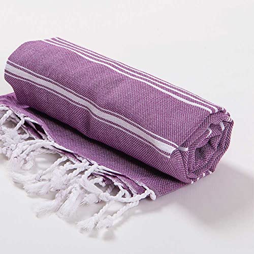 Hencely Turkish Beach Towel 37x68 Oversized, Sand-Free, Quick-Dry, Lightweight - Travel Essential for Pool & Bath - Striped 100% Cotton Bathroom Towels Accessories Gift (Purple) - color: Purple