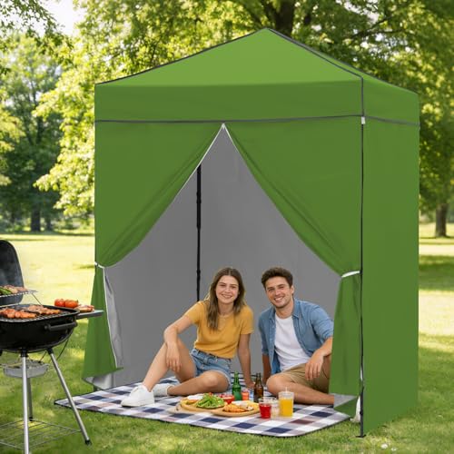 6x4 Pop Up Canopy Tent with Four Wall Panels, Instant Portable Beach Canopy, Outdoor Tent with Carry Bag for Camping, Sports, Tailgating, Events, Grass Green - color: Grass Green, size: With Four Walls