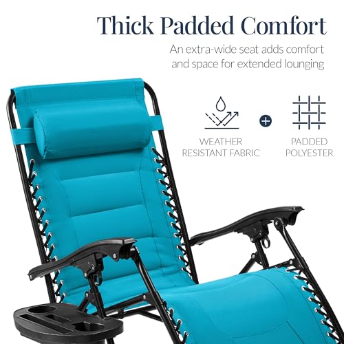 Best Choice Products Oversized Padded Zero Gravity Chair, Folding Outdoor Patio Recliner, XL Anti Gravity Lounger for Backyard w/Headrest, Cup Holder, Side Tray, Polyester Mesh - Aqua Blue - color: Aqua Blue