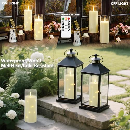 kakoya 11" x 4" Large Outdoor Waterproof Flameless LED Candles with Remote and Timer,Acrylic Pillar Candles Battery Operated with Embedded Star String for Porch,Patio,Outdoor Decor,Set of 2(Ivory) - color: Ivory, size: 2PCS-D4"xH11"