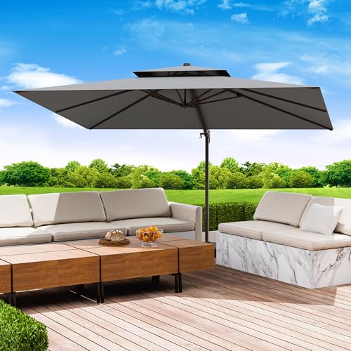 10x13 FT Patio Umbrella, Large Cantilever Rectangular Double Top Heavy Duty Offset Umbrellas with 360° Rotation, Outdoor shade for Garden Deck Pool Patio, Gray - color: Gray, size: 10x13 Ft
