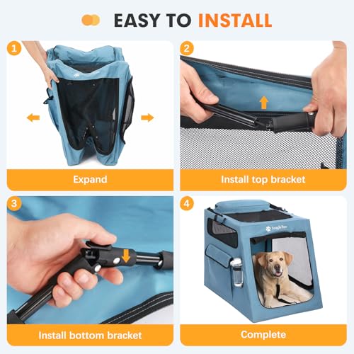 Snagle Paw Portable Dog Crate for Car Travel, Collapsible Large Dog Travel Crate with Metal Frame & 3-Door Mesh Windows, Secures in Trunk/Backseat, Soft-Sided Kennel Carrier for Medium Large Dogs-L - size: 29.1"L x 21.6"W x 24.3"H