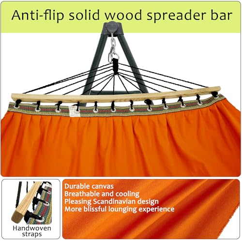 Tranquillo Sturdy Steel Hammock with Stand Premium Cotton Canvas Hammock, 600 lbs Capacity Hammock Stand Folding, Portable 30-Second Fold Unfold Hammock for Camping, Orange - color: 2. Orange