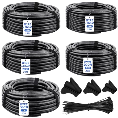 Split Wire Loom Tubing, 1/4,3/8,1/2,3/4,1 Inch x 20ft Wire Protector Tubing, Automotive Wire Flexible Conduit Cord Covers for Automotive Marine RV Agriculture Electrical Cable Protection - color: Black, size: 1/4,3/8,1/2,3/4,1in x 20ft