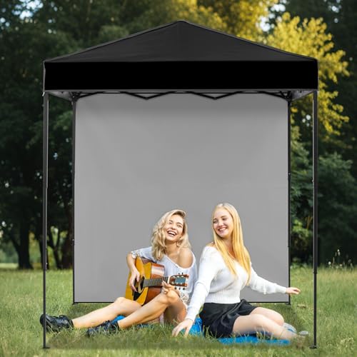 EAGLE PEAK 6x4 Instant Pop Up Canopy Tent with 1 Side Wall Panel, Straight Leg Sun Shelter, Portable Canopy with Carry Bag for Camping, Beach & Sports, Black - color: Black, size: One Wall