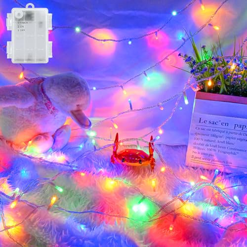 cshare Christmas String Lights Outdoor Waterproof 9.8ft 30 LED, Muliticolor Fairy Lights Battery Operated with Timer Clear Wire for Indoor & Outdoor Christmas Decorations Garland Party Garden - color: Multicolor