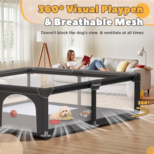 71x59x26 Inches Puppy Playpen with Gate, Dog Playpen for Puppies or Small Dogs, Sturdy Safety Dog Fence Pet Playpen with Thickened Fabric, High-Strength Nylon Wire Mesh for Indoor & Outdoor,Washable - color: Grey-Extra Large