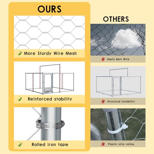 7.5 FT Large Outdoor Dog Kennel with Roof, Dog Enclosure w/Rotating Feeder, Heavy Duty Dog Run Playpen with 2 Stainless Bowls, Galvanized Pet House w/Secure Lock, Wateproof Cover - size: 90"×90"×63"-w/rotating feeders