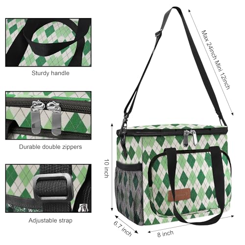 Femuar Lunch Bags for Women/Men, Insulated Lunch Bag for Work Office - Lunch Cooler Bag Leakproof Lunch Box with Adjustable Shoulder Strap - Green plaid - color: Green plaid, size: Medium Size