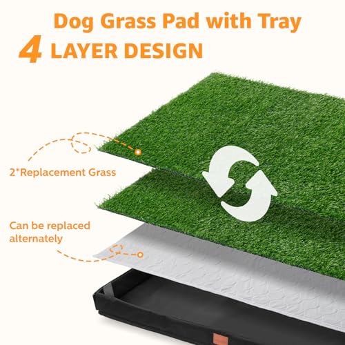 LOOBANI Dog Grass Pad with Tray, Lightweight Oxford Cloth Tray for Potty Training, 21.6 * 33.4 in