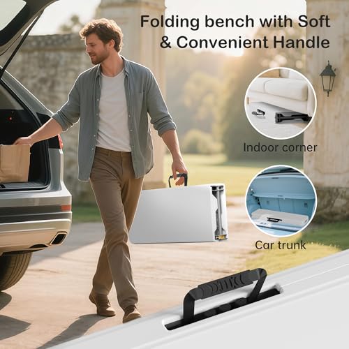 VSOAEIL 6 Foot Folding Bench, Portable Plastic Folding Bench Seat, Foldable Seat for Indoor Outdoor Picnic Camping Dining, Soccer Garden Multipurpose Entertaining Activities, White - color: White, size: 1 Pack