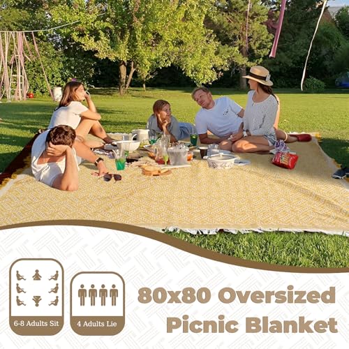 Genovega 2 in 1 Extra Large 80"* 80" Rug Picnic Blankets Waterproof Outdoor Beach Blanket Foldable Camping Mat Supplies Europe Travel Accessories Hawaii Necessities Hiking Items Yellow - color: Yellow