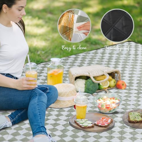 Nuanchu Checkered Picnic Blanket Extra Large Outdoor Blanket Sandproof 80"x80" Waterproof Portable Machine Washable 3 Layer Thick Gingham Picnic Mat for Beach Camping Park Grass Travel(Grass Green) - color: Grass Green