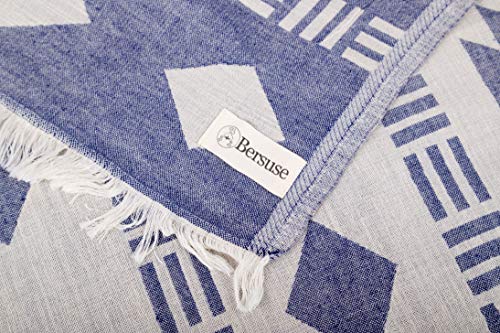 Bersuse 100% Cotton Belize XL Throw Blanket Turkish Towel Beach Blanket - Beach Camping Essentials - 75x90 Inches, Dark Blue - color: Dark Blue2