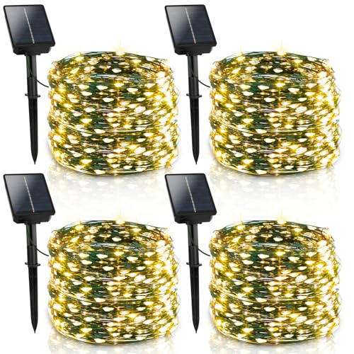 4 Pack Solar Fairy Lights Outdoor, 131ft 400 LED Solar String Lights Outdoor Waterproof with 8 Modes, Green Wire Twinkle Lights for Outside Christmas Garden Party Decorations (Warm White) - color: Warm White