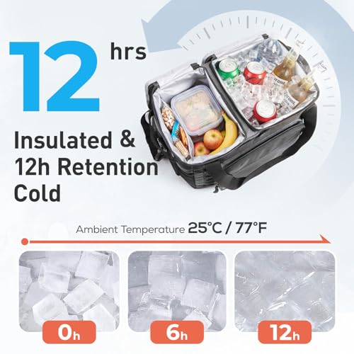 TOURIT Soft Sided Cooler Bag Insulated 30/48/60 Cans, Large Collapsible & Leakproof Ice Chest for Picnic, Beach, Camping, Travel - color: Black, size: 2Zone 30Can 22L