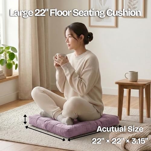 Meditation Cushion Set of 2, Floor Cushions for Adults, Velvet Floor Pillows for Sitting, Tufted Seat Cushions for Yoga, Living Room, Bedroom & Reading Nook, Machine Washable, 22 x 22 Inch, Lavender - color: Lavender, size: 2pack