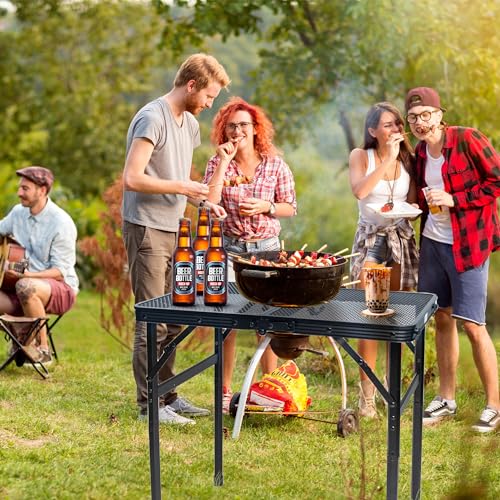 HPC Decor Folding Grill Table-Camping Table with Mesh Desktop,Portable Picnic Table with Carry Handle,27/56cm Height Adjustable Metal Table-Outdoor Grill Table,Folding Table for Outside Inside Use. - size: 2*1.8FT