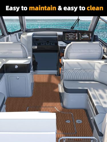 FOCEAN Boat Flooring EVA Foam Boat Decking Marine Mat Non-Slip Self-Adhesive Flooring Sheet for Motorboat Jon Boats Bass Boat Kayak RV Floor, 94.5''x 47.2'', Brown with Black Lines - color: Brown With Black Seam Lines, size: 94.5"L x 47.2"W x 0.2"Th