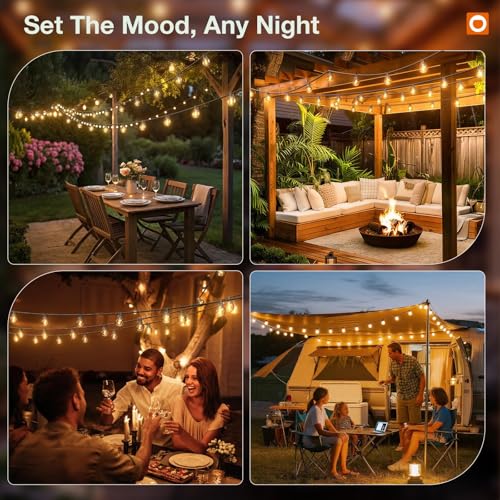 addlon 31FT(25+6) Solar String Lights Outdoor with 1FT Bulb Spacing, 25+2 Commercial G40 LED Bulbs, Solar & USB Charging, Remote, Timable, Dimmable Waterproof Patio Lights for Balcony, Porch, Yard - size: 25+6FT(25 Sockets)